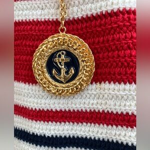 YOCHI CRUISE BUNDLE: Navy and White Houndstooth Shirt W/ Knit Top ➕ ⚓️Necklace